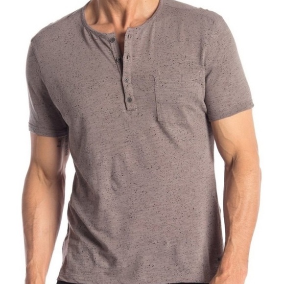 John Varvatos Henley Ink Splatter Print Shirt Greige Size Large - Picture 1 of 7